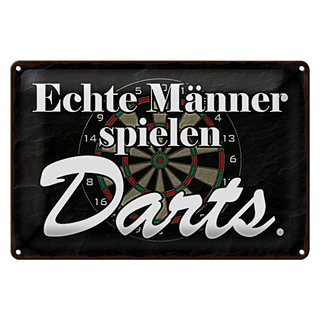 Blechschild Spruch 30x20cm echte Männer spielen Darts