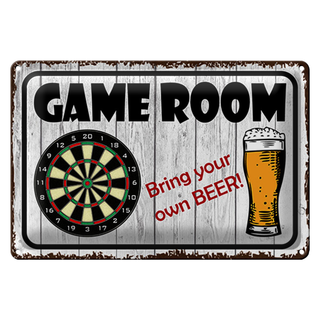 Blechschild Spruch 30x20cm Dart game room bring your Beer