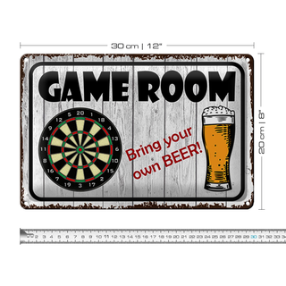 Blechschild Spruch 30x20cm Dart game room bring your Beer