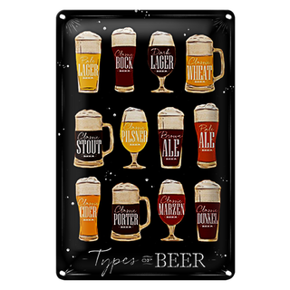 Blechschild Spruch 20x30cm Types of Beer Bier Sorte