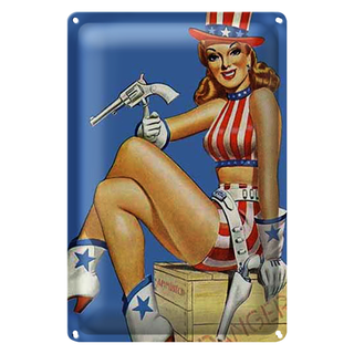 Blechschild Pin Up 20x30cm danger Cowgirl USA Pistole