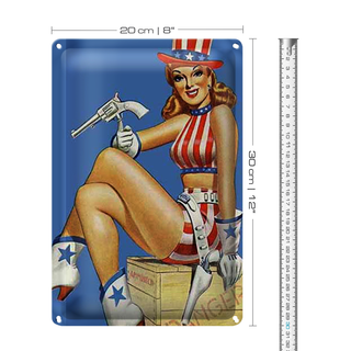 Blechschild Pin Up 20x30cm danger Cowgirl USA Pistole
