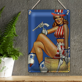 Blechschild Pin Up 20x30cm danger Cowgirl USA Pistole