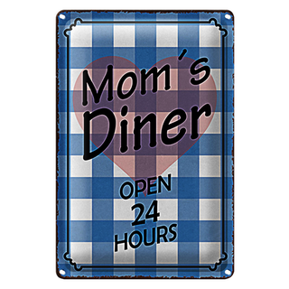 Blechschild Spruch 20x30cm Moms Diner open 24 hours Herz