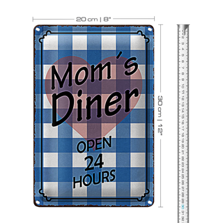 Blechschild Spruch 20x30cm Moms Diner open 24 hours Herz