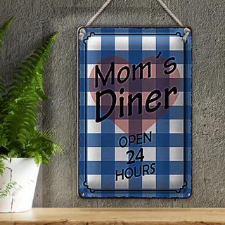 Blechschild Spruch 20x30cm Moms Diner open 24 hours Herz