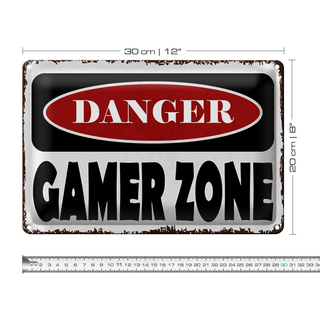 Blechschild Spruch 30x20cm danger Gamer Zone