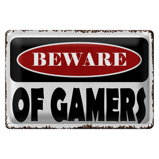 Blechschild Spruch 30x20cm beware of gamers