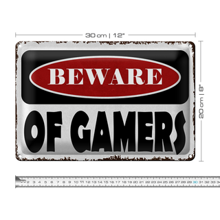 Blechschild Spruch 30x20cm beware of gamers