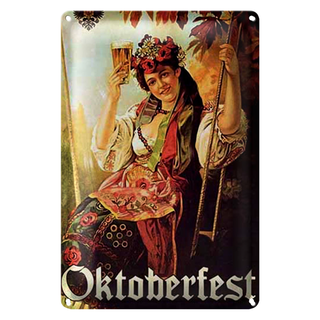Blechschild Pin Up 20x30cm Oktoberfest Frau mit Bier