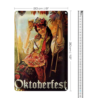 Blechschild Pin Up 20x30cm Oktoberfest Frau mit Bier