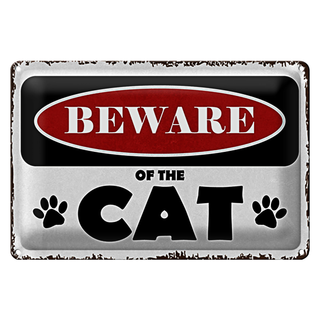 Blechschild Spruch 30x20cm beware of the CAT Vorsicht Katze