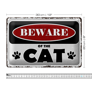 Blechschild Spruch 30x20cm beware of the CAT Vorsicht Katze