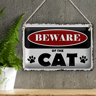 Blechschild Spruch 30x20cm beware of the CAT Vorsicht Katze