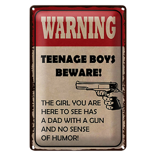Blechschild Spruch 20x30cm warning teenage boys beware