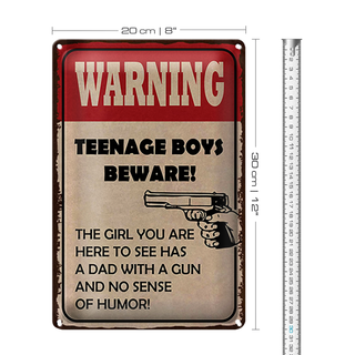 Blechschild Spruch 20x30cm warning teenage boys beware
