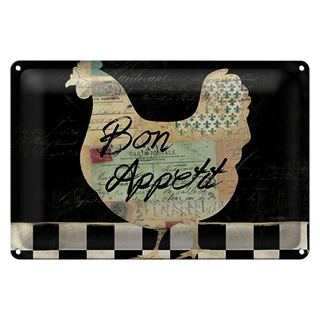 Blechschild Spruch 30x20cm Huhn Hühner Bon Appetit Eier