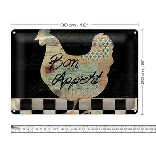 Blechschild Spruch 30x20cm Huhn Hühner Bon Appetit Eier