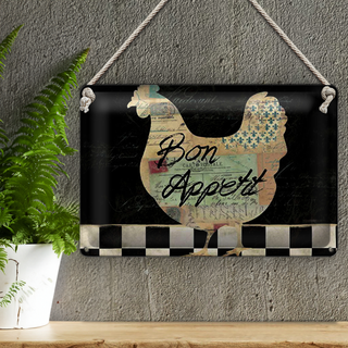 Blechschild Spruch 30x20cm Huhn Hühner Bon Appetit Eier