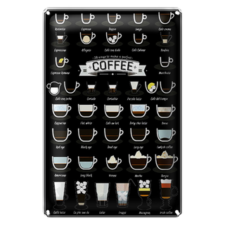 Blechschild Spruch 20x30cm Coffee 38 ways to make a perfect