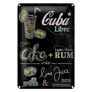 Blechschild Rezept 20x30cm Cuba Libre Cocktail dark Rum Ice
