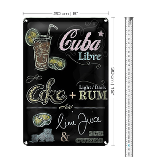 Blechschild Rezept 20x30cm Cuba Libre Cocktail dark Rum Ice