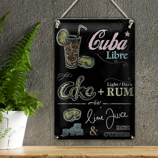 Blechschild Rezept 20x30cm Cuba Libre Cocktail dark Rum Ice