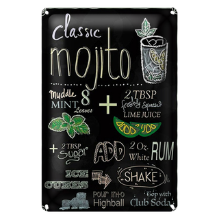Blechschild Rezept 20x30cm classic mojito white Rum Soda