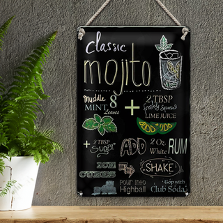 Blechschild Rezept 20x30cm classic mojito white Rum Soda