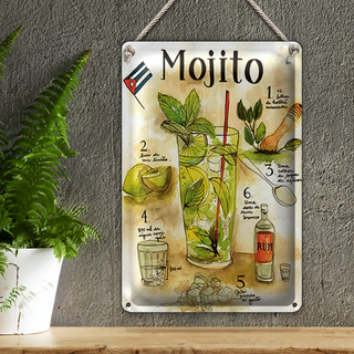 Blechschild Rezept 20x30cm Mojito Rum suco de limão Agua