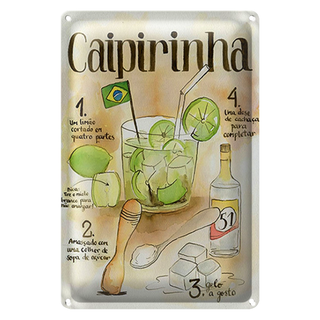 Blechschild Rezept 20x30cm Caipirinha limao dose de cachaca