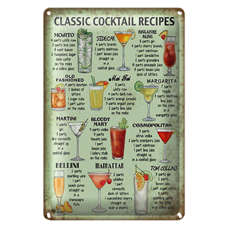 Blechschild Rezept 20x30cm classic Cocktails Recipes Mojito