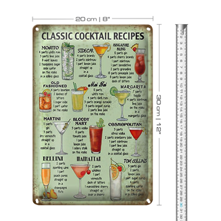 Blechschild Rezept 20x30cm classic Cocktails Recipes Mojito
