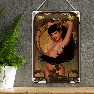 Blechschild Pin up 20x30cm sexy Frau Girl Efeu Piercing