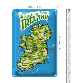 Blechschild Urlaub 20x30cm Greetings from Ireland Landkarte