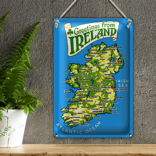 Blechschild Urlaub 20x30cm Greetings from Ireland Landkarte