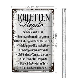 Blechschild Spruch 20x30cm Toiletten Regel bitte hinsetzen