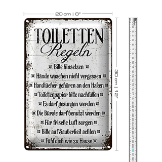 Blechschild Spruch 20x30cm Toiletten Regel bitte hinsetzen