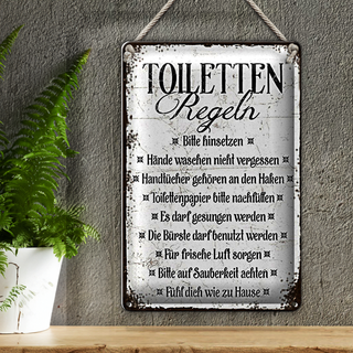 Blechschild Spruch 20x30cm Toiletten Regel bitte hinsetzen