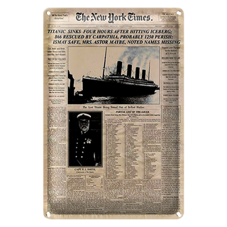 Blechschild Zeitung 20x30cm New York Times Titanic sinks