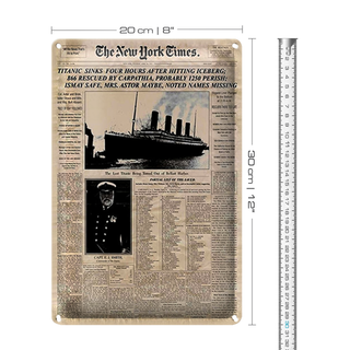 Blechschild Zeitung 20x30cm New York Times Titanic sinks