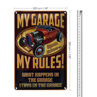 Blechschild Spruch 20x30cm my garage open 24 hrs my rules