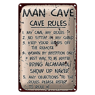 Blechschild Spruch 20x30cm Man cave my cave my rules