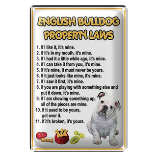 Blechschild Spruch 20x30cm english bulldog property laws