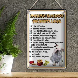 Blechschild Spruch 20x30cm english bulldog property laws
