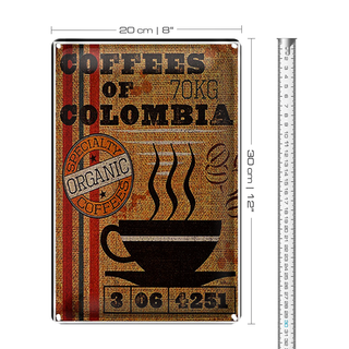 Blechschild Kaffee 20x30cm coffees colombia organic coffee