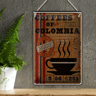 Blechschild Kaffee 20x30cm coffees colombia organic coffee