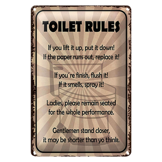 Blechschild Spruch 20x30cm toilet rules if you lift it up