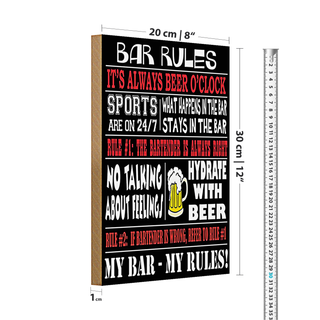Holzschild Spruch 20x30cm Bar rules Bier my bar my rules