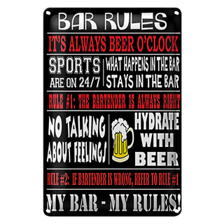 Blechschild Spruch 20x30cm Bar rules Bier my bar my rules